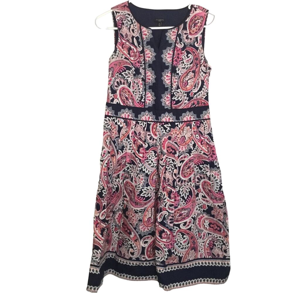 Talbots Pleated Fit & Flare Dress Women’s Floral Paisley Colorful Size 2P